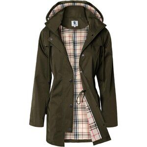 🆕SaphiRose Women Army Green Waterproof Rain Long Outdoor Raincoat with Hood